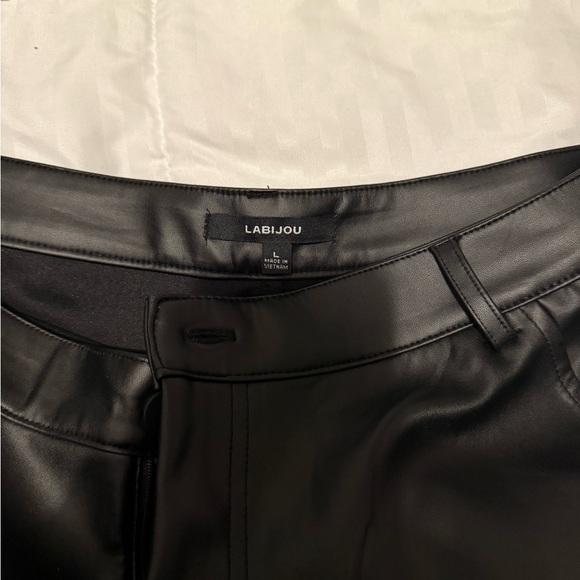 Black Faux Leather Cargo Pants - Picture 2 of 4